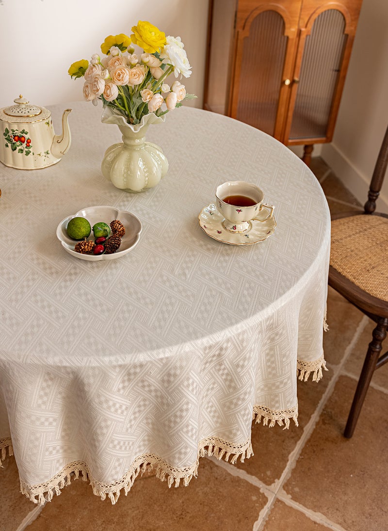 GOOTOY Round Table Cloth Table Cover Cotton Linen Waterproof Table Mat Soft and Wrinkle Free Dining Table Cover Cloth with Tassels 180X180CM  - Image 2