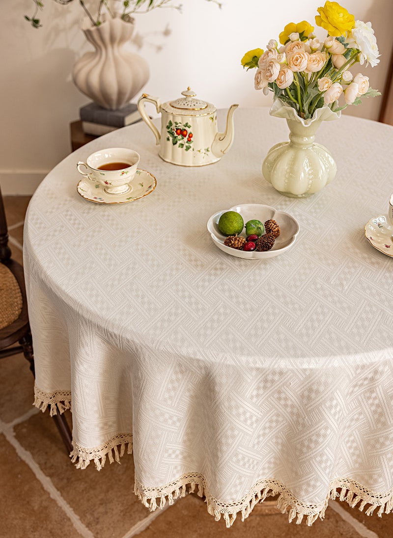 GOOTOY Round Table Cloth Table Cover Cotton Linen Waterproof Table Mat Soft and Wrinkle Free Dining Table Cover Cloth with Tassels 180X180CM  - Image 3