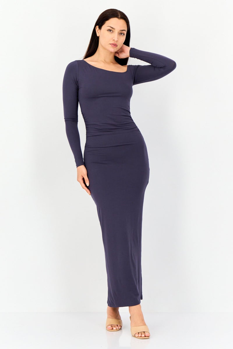 bebe فستان ميدي نسائي سادة، رمادي دخاني - Image 1