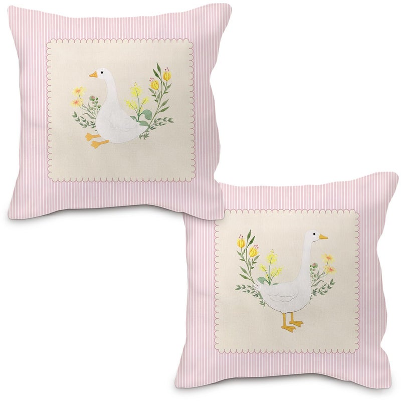 Nvotell Goose Pillow Covers 18x18, Baby Girl Nursery Decor, Vintage Pink Striped Goose Decorative Throw Pillow Covers Pillowcase for Baby Girl Nursery Room Bedroom Decor, Set of 2 - Image 1