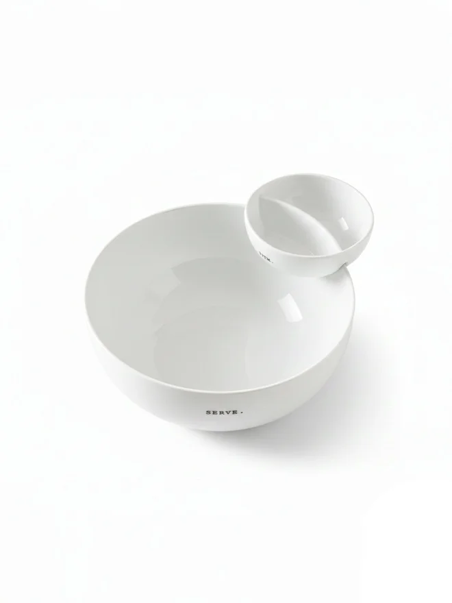 Shallow 2-Piece White Porcelain Chip and Dip Serving Set