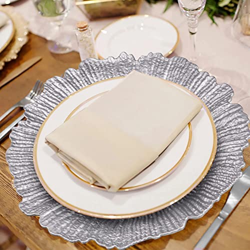 MAONAME Round 13" Silver Charger Plates, Reef Plate Chargers Set of 6, Plastic Table Chargers for Dinner Plates, Wedding, Thanksgiving, Christmas - Image 3