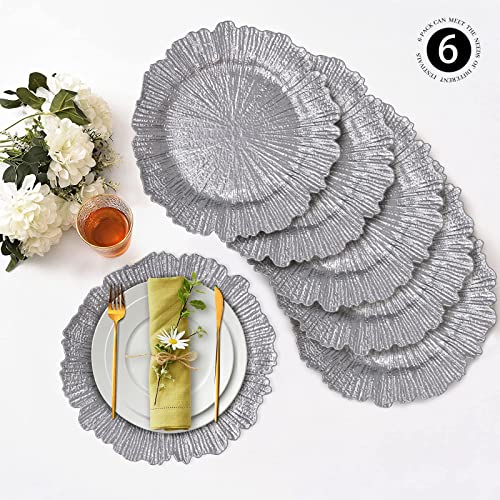 MAONAME Round 13" Silver Charger Plates, Reef Plate Chargers Set of 6, Plastic Table Chargers for Dinner Plates, Wedding, Thanksgiving, Christmas - Image 5