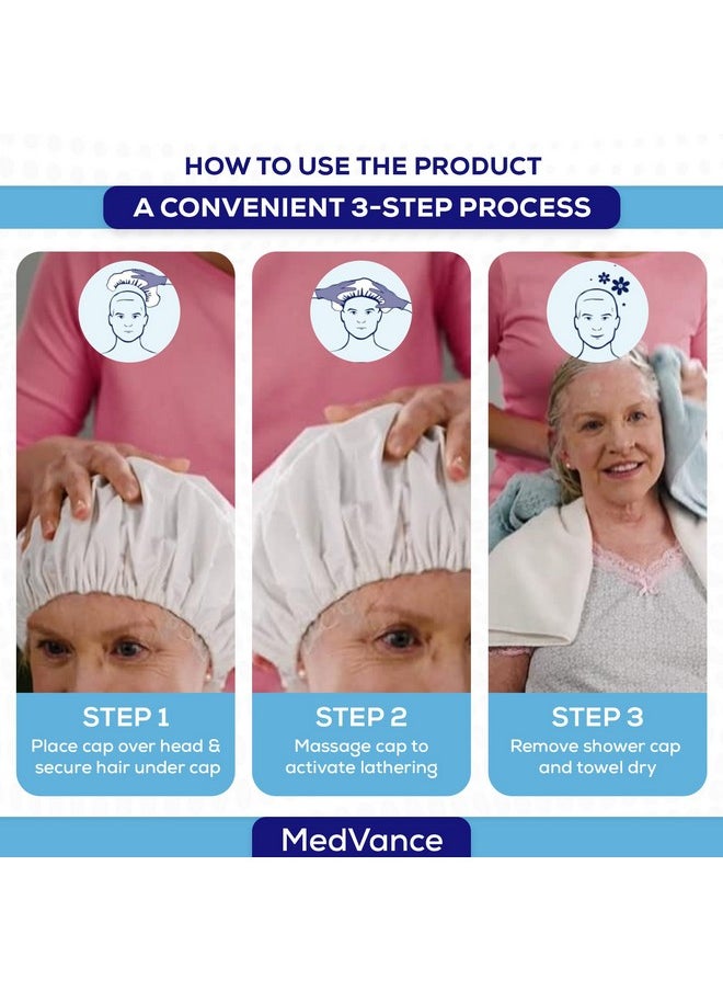 MedVance - MedVance No Rinse Shampoo Cap | Rinse Free Shower Cap that Shampoos & Conditions | PH Balanced & Hypoallergenic Waterless Hair Wash | 3 Pack - Image 1