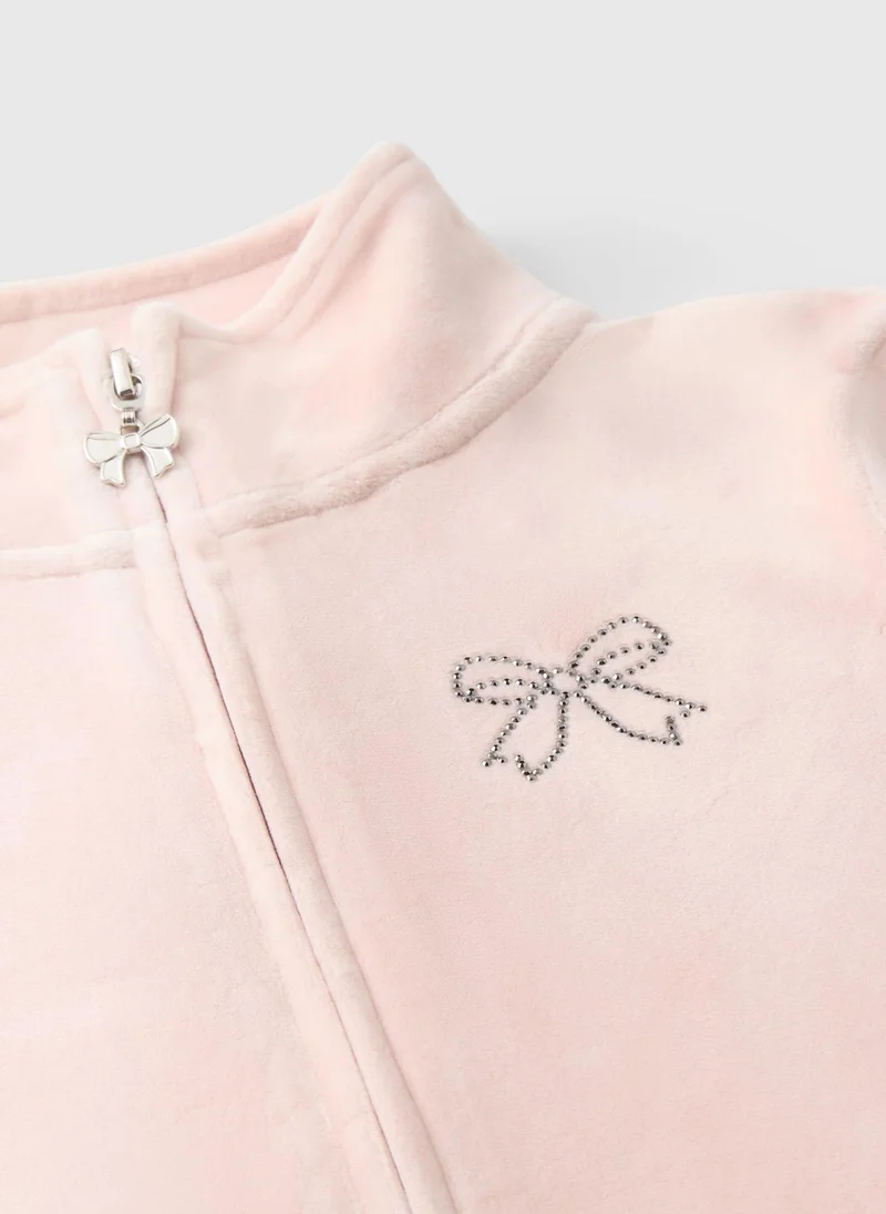 Matalan Girls Pink Velour Zip Bow & Jogging Bottoms Set