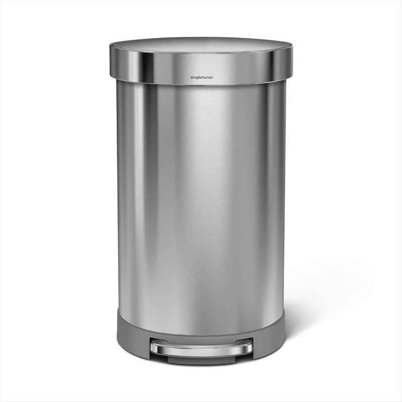 Simple Human 45 Liter/ 12 Gallon Semi-Round Hands-Free Step Trash Can, Brushed - Image 1
