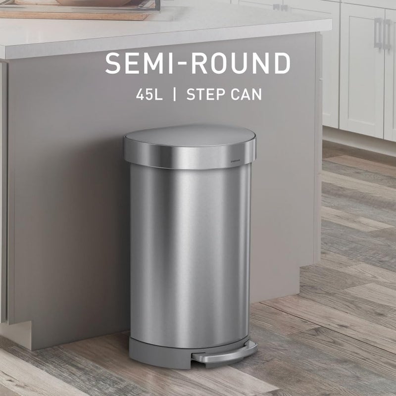Simple Human 45 Liter/ 12 Gallon Semi-Round Hands-Free Step Trash Can, Brushed - Image 2