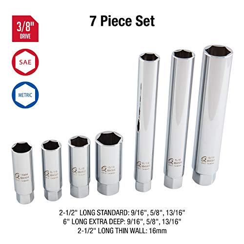 Sunex Tools مجموعة شمعات الإشعال الرئيسية SUNEX TOOLS 8845 بقياس 3/8 بوصة، من الفولاذ السبائكي CR-V، 7 قطع - Image 2