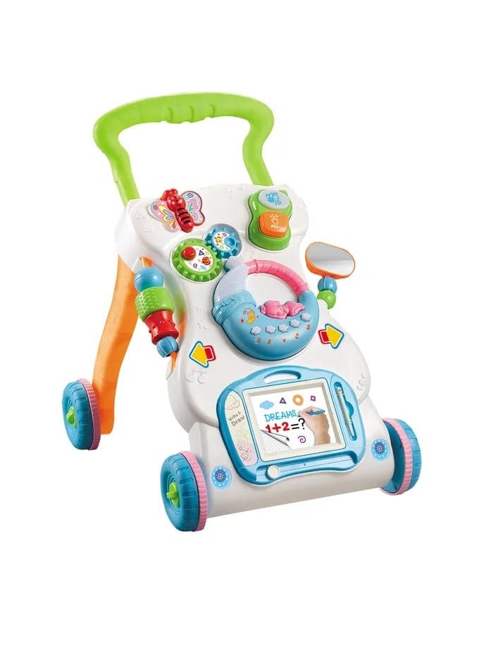 BAIG 3-in-1 Adjustable Baby Walker Car Interactive Music Keyboard + Phone + Drawing Board Safety Push Car with Lights/Sound Toddlers - Image 1