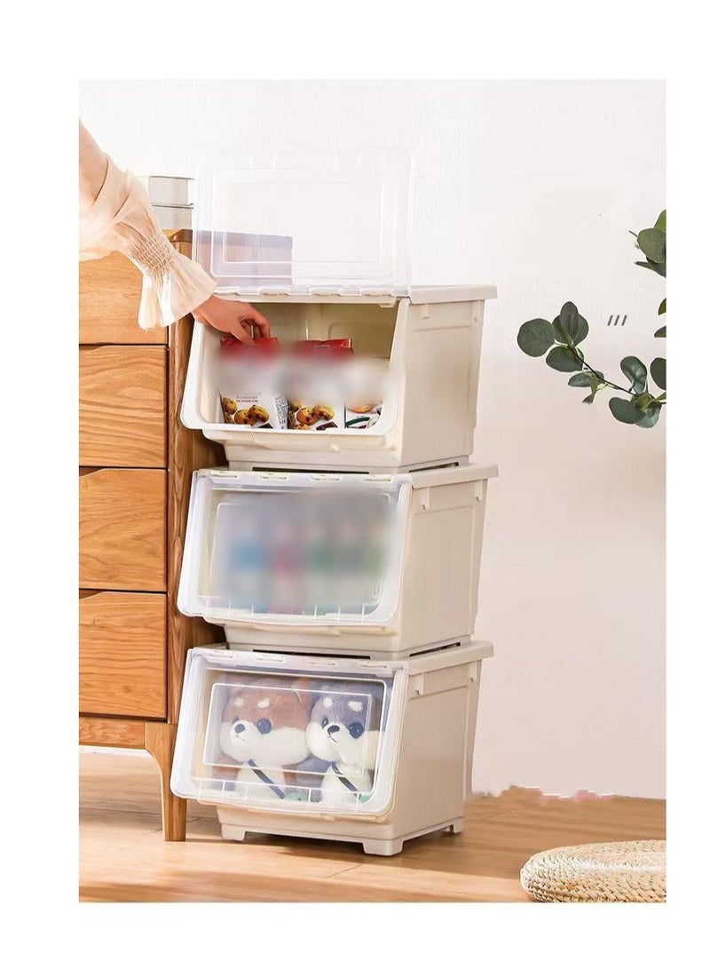 صندوق تخزين البلاستيك لعبة تخزين منظم لعبة تخزين صندوق لعبة كبير مع Flip الغطاء التراكم لعبة الصدر سلة تخزين قوية لغرفة الألعاب وغرفة النوم وحضانة الأطفال وخزانة (أبيض) - Image 1