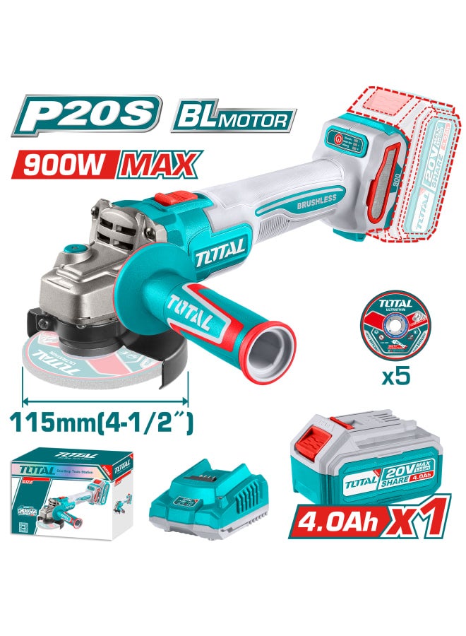 TOTAL Cordless angle grinder 20V 900W TAGLI261521