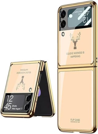 Samsung Galaxy Z Flip 4 5G Case Cute Luxury 9H Tempered Glass Plating PC All-Inclusive Shockproof Protective [High Grade Drop Protection] Cute Gold Edge Design for Women Men (Gold) - pzsku/ZD0D96B2E357FF19DD917Z/45/_/1716119118/bfa945be-a1be-484c-b9cb-15279f31bdc5