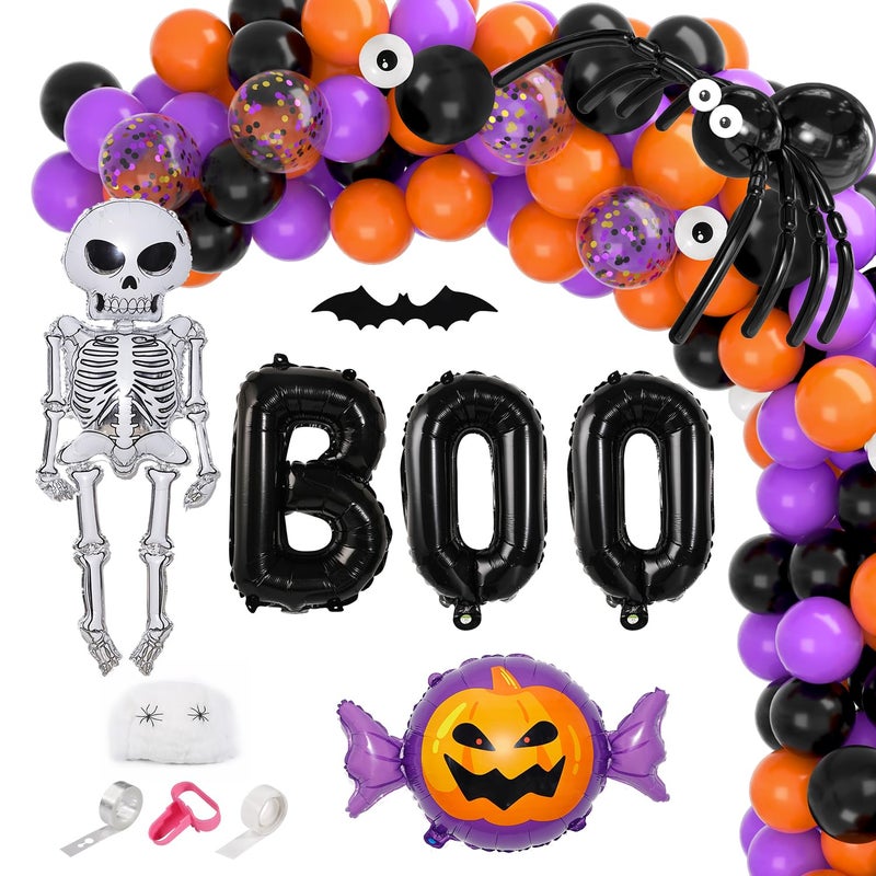 Garma Halloween Balloons Garland Arch Kit 129pcs Black Orange Purple Balloon Decorations with Confetti Balloon Pumpkin Skeleton BOO Foil Balloons for Halloween Decorations Outdoor Party Supplies - Image 2