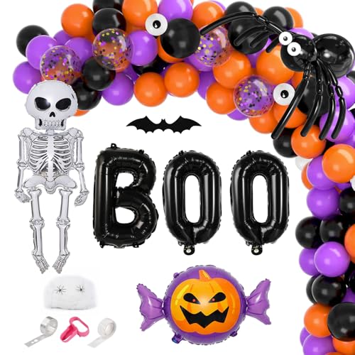 Garma Halloween Balloons Garland Arch Kit 129pcs Black Orange Purple Balloon Decorations with Confetti Balloon Pumpkin Skeleton BOO Foil Balloons for Halloween Decorations Outdoor Party Supplies - Image 1