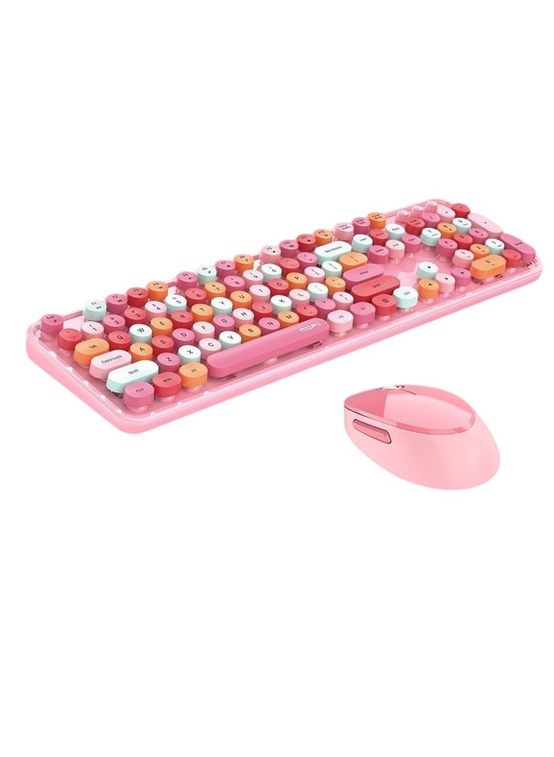 موفيفي مجموعة لوحة مفاتيح وماوس لاسلكية كاملة الحجم 2.4 جيجاهرتز، لوحة مفاتيح وماوس لاسلكية ملونة للكمبيوتر، لوحة مفاتيح صامتة خفيفة الوزن وقابلة للحمل مع ماوس، (لون وردي مختلط)