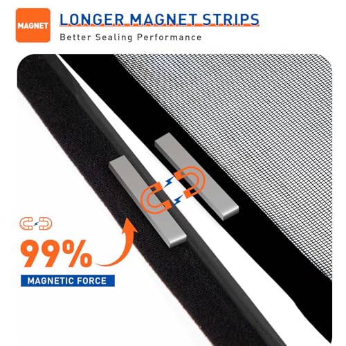 MAGZO Magnetic Screen Door Fits Door Size 60 x 80 Inches Black, Screen Size 62 x 81 Inches, Reinforced Side Opening Patio Door Screen Mesh for Sliding Door Broader View - Image 3