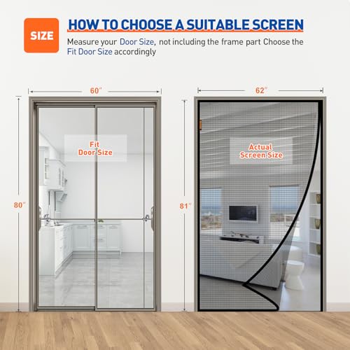 MAGZO Magnetic Screen Door Fits Door Size 60 x 80 Inches Black, Screen Size 62 x 81 Inches, Reinforced Side Opening Patio Door Screen Mesh for Sliding Door Broader View - Image 2