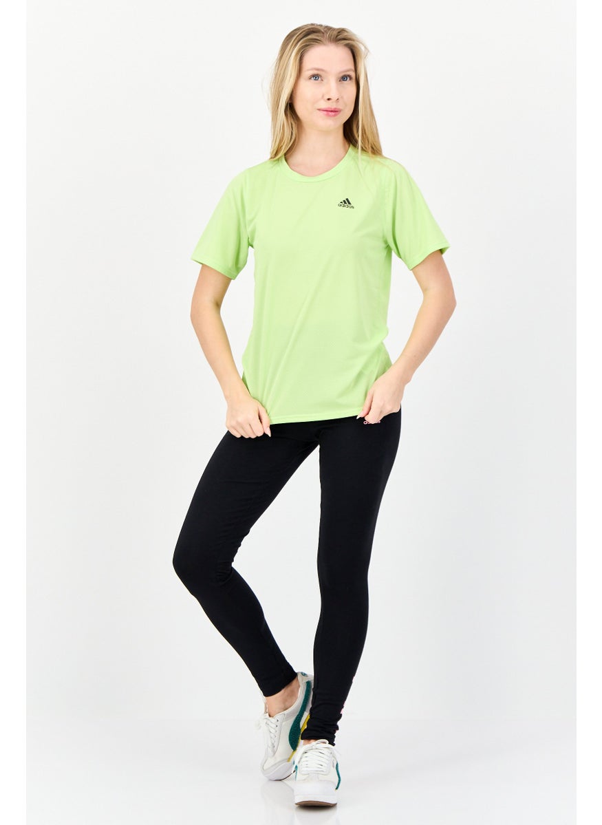 Adidas Women Sportswear Fit Short Sleeve Running T-Shirts, Lime Green  - Image 2