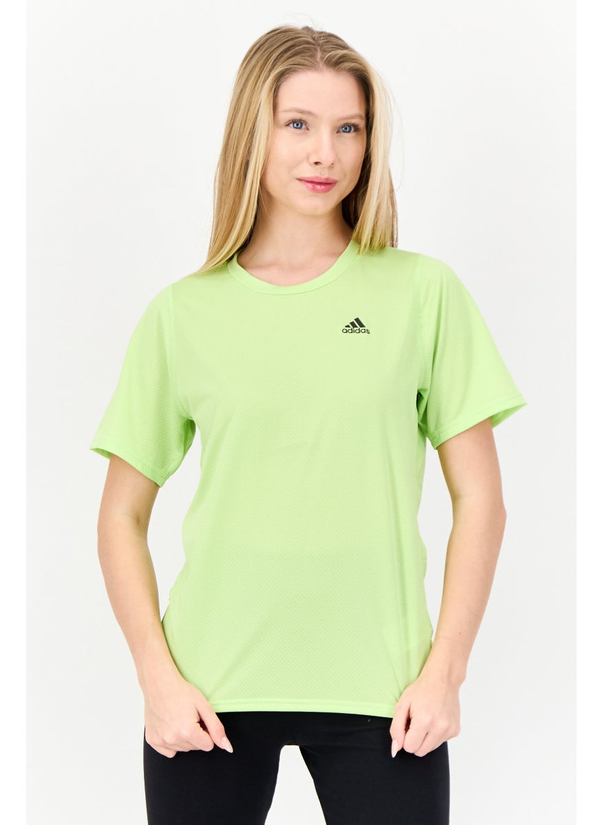 Adidas Women Sportswear Fit Short Sleeve Running T-Shirts, Lime Green  - Image 1