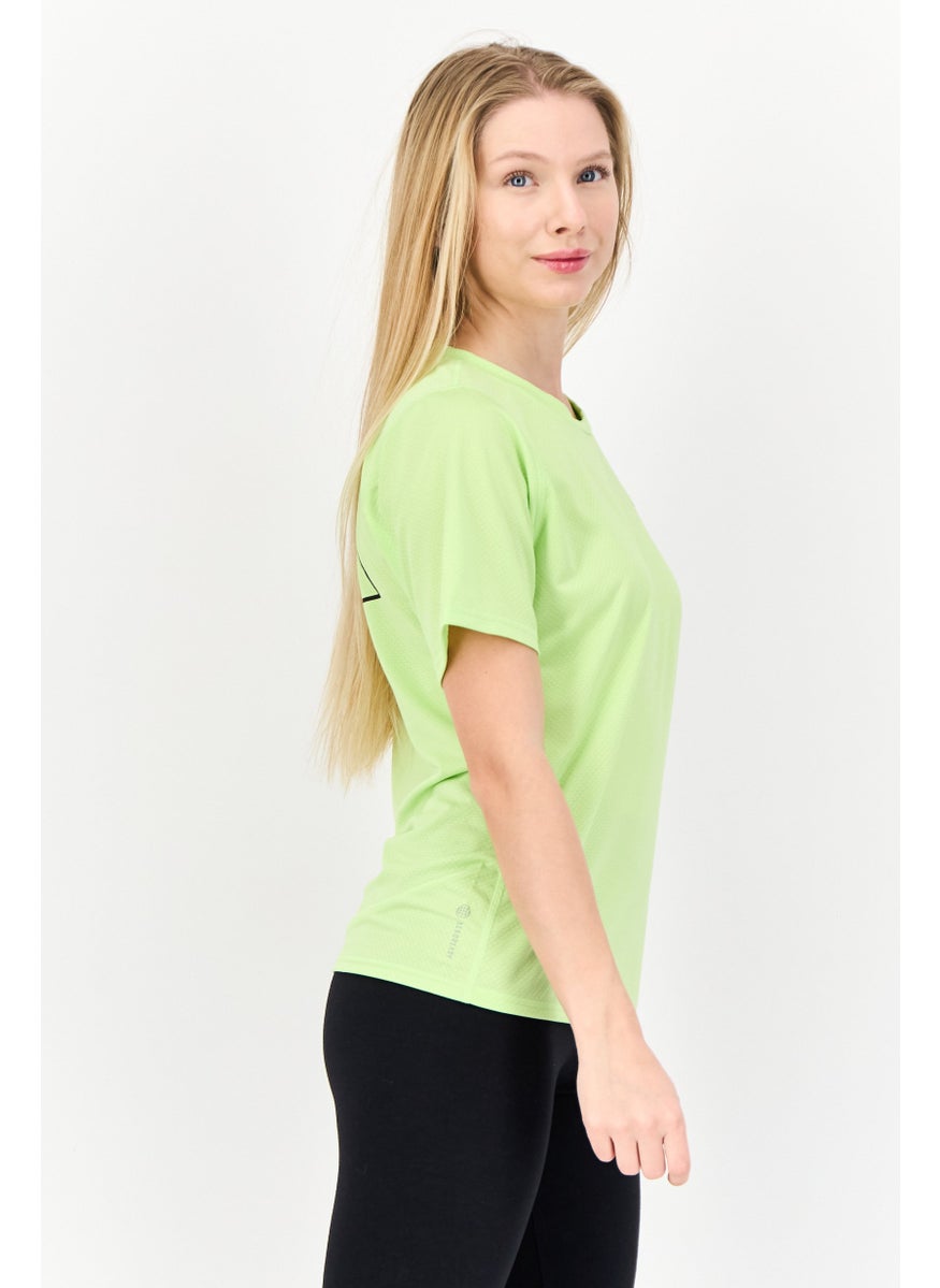 Adidas Women Sportswear Fit Short Sleeve Running T-Shirts, Lime Green  - Image 4