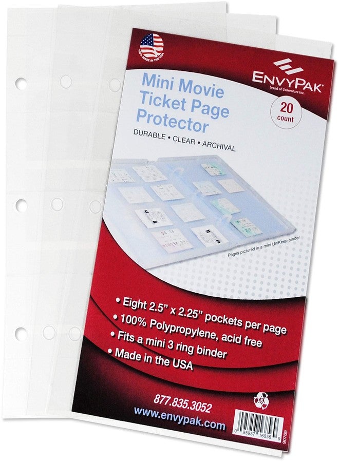 EnvyPak Movie Ticket Collector, Sheet Protector - Top Loading, Clear - Archival Safe, 3 Hole Punched - Pack of 20 Pages - Image 1