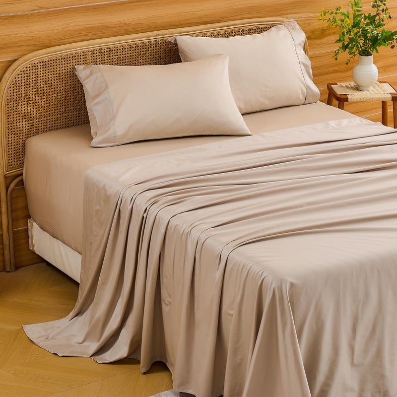 Bedlifes Deep Pocket Sheets 18-24 Inch, Queen Size Egyptian Cotton 1000 Thread Count, 4-Piece - Fits Extra Thick Mattresses, Cooling & Breathable (Linen) - Image 1