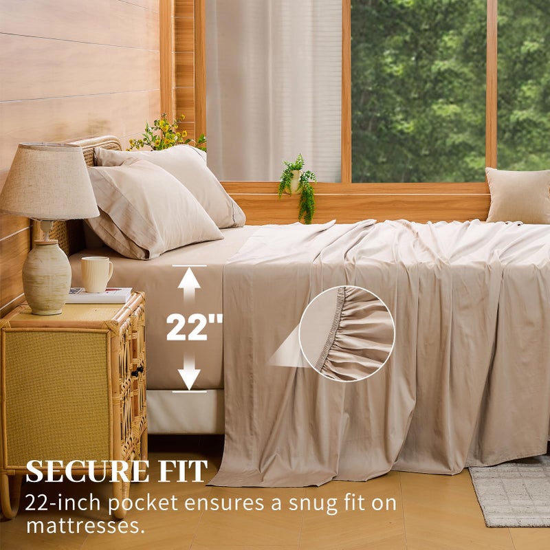Bedlifes Deep Pocket Sheets 18-24 Inch, Queen Size Egyptian Cotton 1000 Thread Count, 4-Piece - Fits Extra Thick Mattresses, Cooling & Breathable (Linen) - Image 4