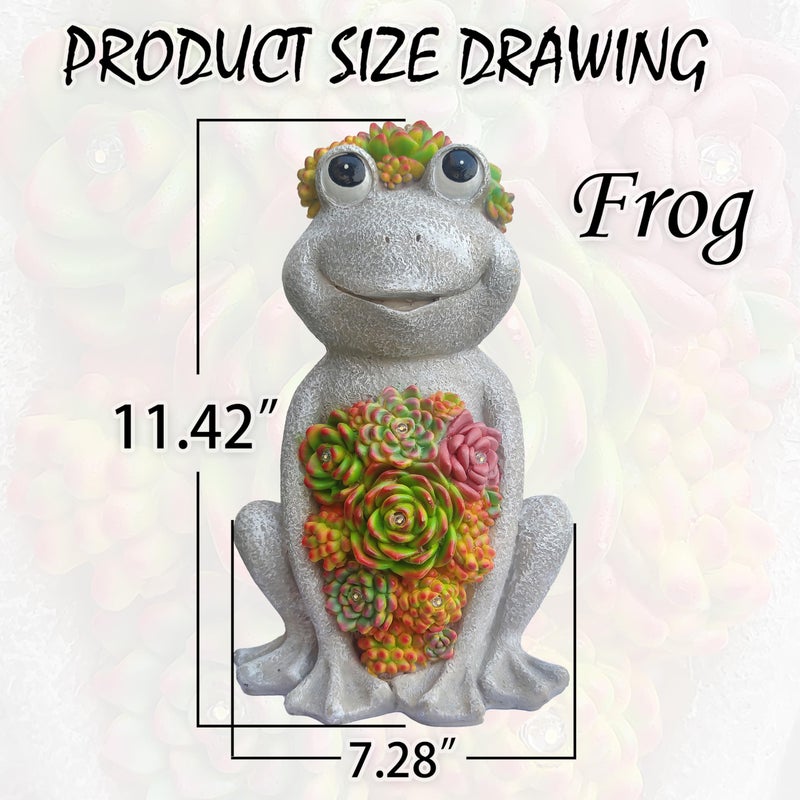 VIOYOUNS Large Frog Solar Garden Outdoor Statues with Succulent and 8 LED Lights,Outside Solar Frog Art Decor for Lawn,Yard, Balcony Ornament - Image 3