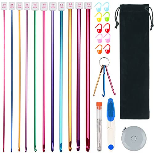 Aeelike 35pcs Tunisian Crochet Hook Set, 11pcs Aluminum Crochet Hooks B-L Afghan Long Needles Crocheting Set with Drawstring Bag Accessories - Image 1