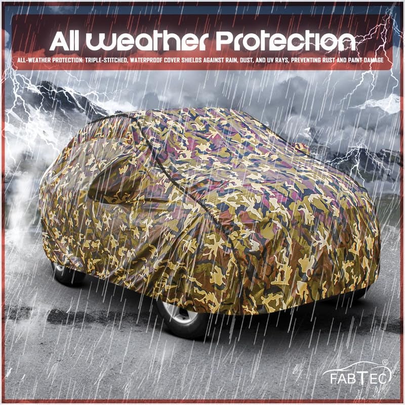 FABTEC Car Body Cover for Maruti Celerio Jungle Print with Soft Cotton Lining Waterproof Car Cover UV & Rain Protection with Mirror Pocket Bottom Elastic (Military/Camouflage Pattern) - Image 2