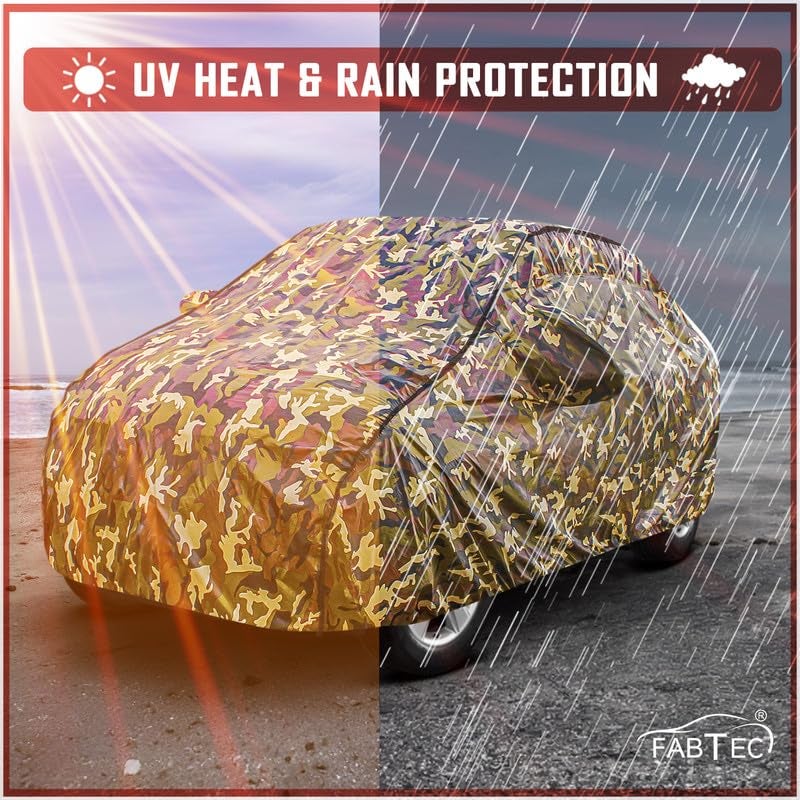 FABTEC Car Body Cover for Maruti Celerio Jungle Print with Soft Cotton Lining Waterproof Car Cover UV & Rain Protection with Mirror Pocket Bottom Elastic (Military/Camouflage Pattern) - Image 4