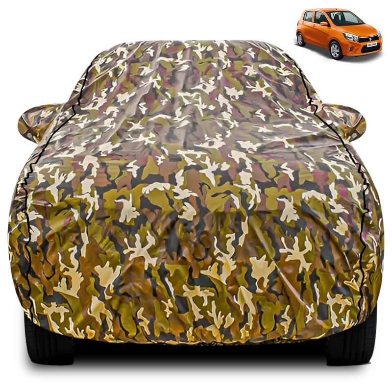 FABTEC Car Body Cover for Maruti Celerio Jungle Print with Soft Cotton Lining Waterproof Car Cover UV & Rain Protection with Mirror Pocket Bottom Elastic (Military/Camouflage Pattern) - Image 1