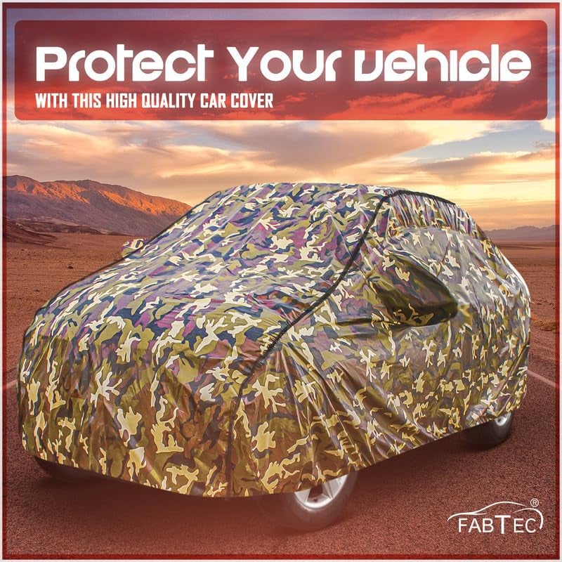 FABTEC Car Body Cover for Maruti Celerio Jungle Print with Soft Cotton Lining Waterproof Car Cover UV & Rain Protection with Mirror Pocket Bottom Elastic (Military/Camouflage Pattern) - Image 5