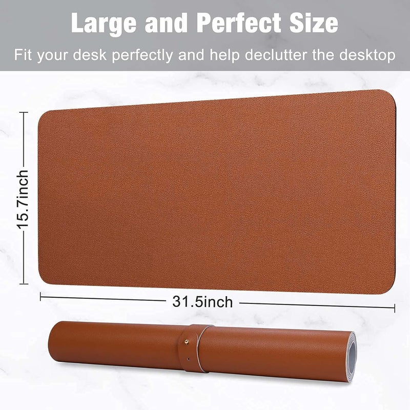 Hsurbtra Dual Sided Leather Desk Pad, 31.5" x 15.7" Desk Blotter Protector, Extended XXL Mouse Pad, Large Laptop Desk Mat PC Keyboard Mat, Ultra Thin Desk Writing Pad for Office Home, Brown & Silver - Image 3