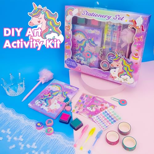 YOYTOO Unicorn Gifts for Girls 5 6 7 8 9 10-12 Years Old, Kids Unicorn Stationery Set with Secret Diary, Stamps, Pens, Journal Notebook Birthday Gifts for Little Girls - Image 4