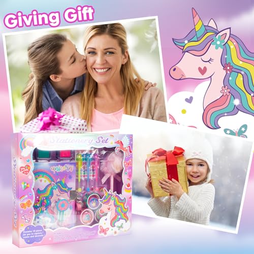 YOYTOO Unicorn Gifts for Girls 5 6 7 8 9 10-12 Years Old, Kids Unicorn Stationery Set with Secret Diary, Stamps, Pens, Journal Notebook Birthday Gifts for Little Girls - Image 2