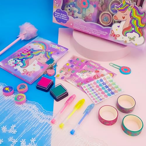 YOYTOO Unicorn Gifts for Girls 5 6 7 8 9 10-12 Years Old, Kids Unicorn Stationery Set with Secret Diary, Stamps, Pens, Journal Notebook Birthday Gifts for Little Girls - Image 5