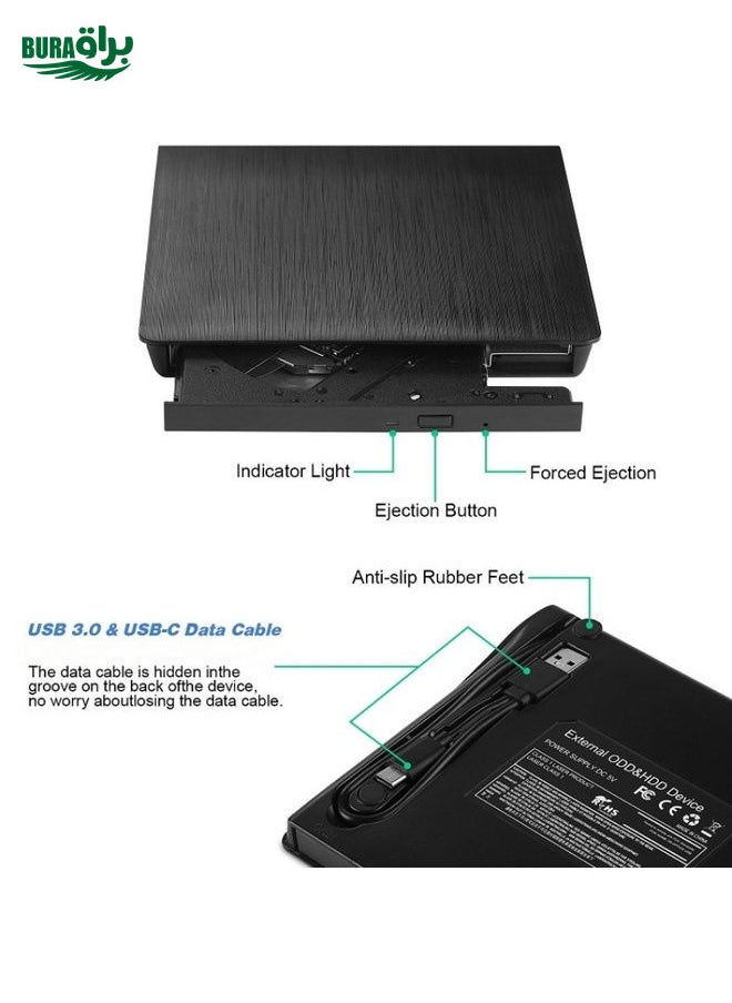 BURAQ - BT638 Notebook Desktop External USB 3.0 Portable CD Player CD-RW Optical Drive Burner - Image 1