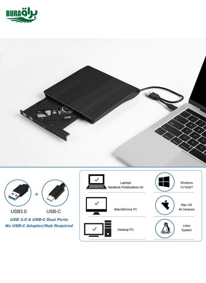 BURAQ - BT638 Notebook Desktop External USB 3.0 Portable CD Player CD-RW Optical Drive Burner - Image 1