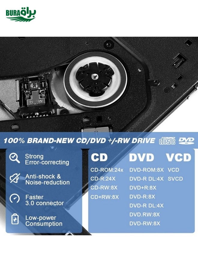 BURAQ - BT638 Notebook Desktop External USB 3.0 Portable CD Player CD-RW Optical Drive Burner - Image 1