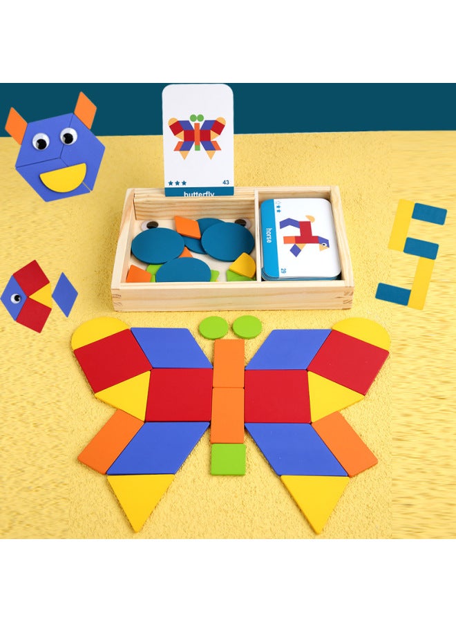Creative Interesting Geometric Puzzle Early Childhood Education Cartoon Animal Traffic Shape Tangram Puzzle Wooden Toy-Color:Geometric Creative Puzzle A Yellow - Image 5