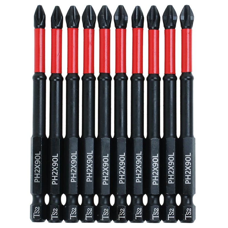 AUTOTOOLHOME 10 Pack Phillips PH2 Magnetic Anti Slip Screwdriver Bit Set 3-1/2" Length TS2 Anti-Slip Long Drill Bits Impact Driver Bits - Image 1