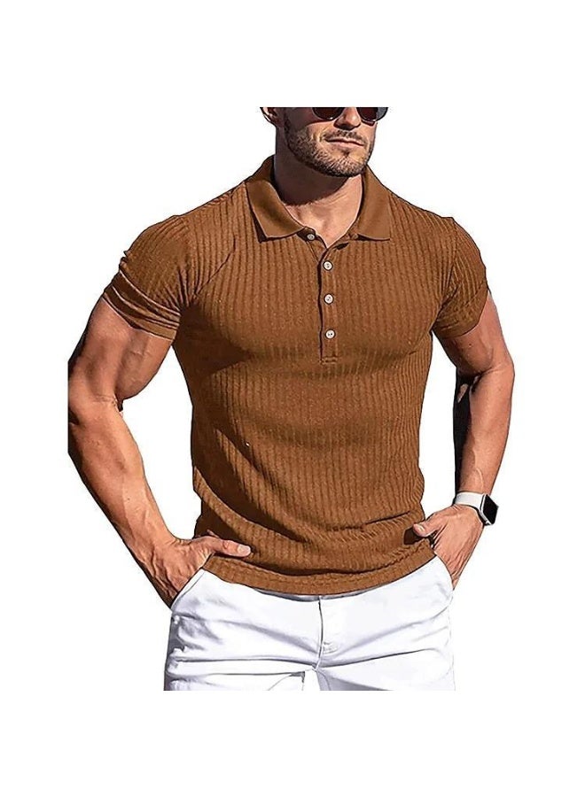 Men Button Slim Knitted T-shirts Summer Casual Short Sleeve Slim Solid Color Knitwear Pullover Tee Shirt Tops - Image 1