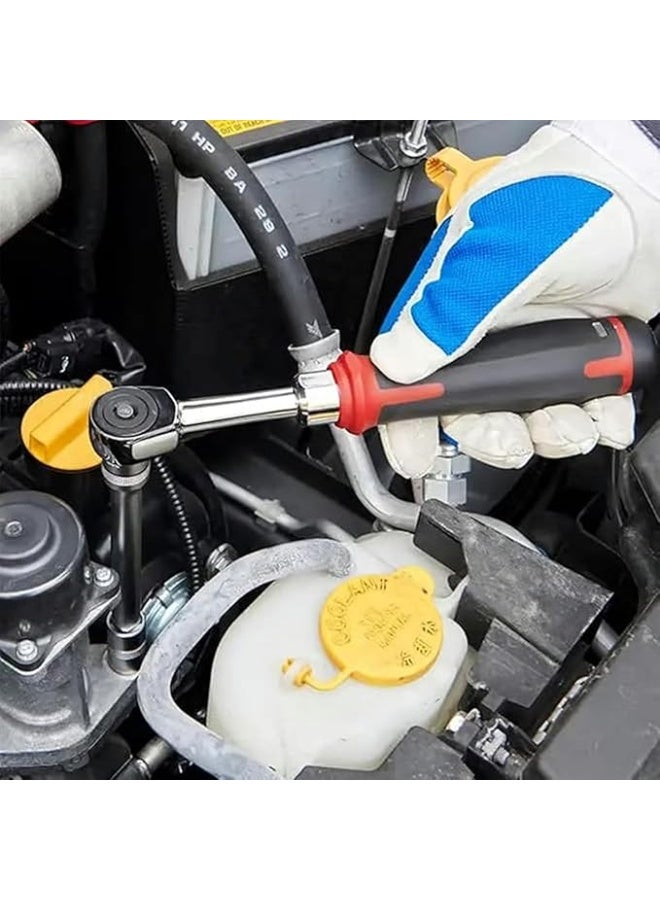 بتيمفم مجموعة مفاتيح ربط سقاطة 46 قطعة مقاس 1/4 بوصة مع مقابس وملحقات مترية، مثالية للسيارات والدراجات وإصلاحات الدراجات النارية والاستخدام المنزلي، تتضمن حقيبة تخزين (أسود) - Image 5