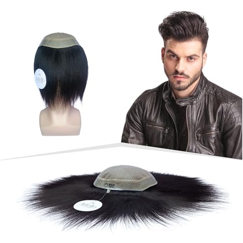 Artello® SILK MIRAGE Smart Hair Patch for Men, Softest Double Layer Hair Wig in 100% Natural Human Hair, Scalp Mesh for Soaking Sweat, ½ Tissued Base (Colour: Natural Black) (9x7) - Image 1