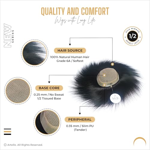 Artello® SILK MIRAGE Smart Hair Patch for Men, Softest Double Layer Hair Wig in 100% Natural Human Hair, Scalp Mesh for Soaking Sweat, ½ Tissued Base (Colour: Natural Black) (9x7) - Image 4