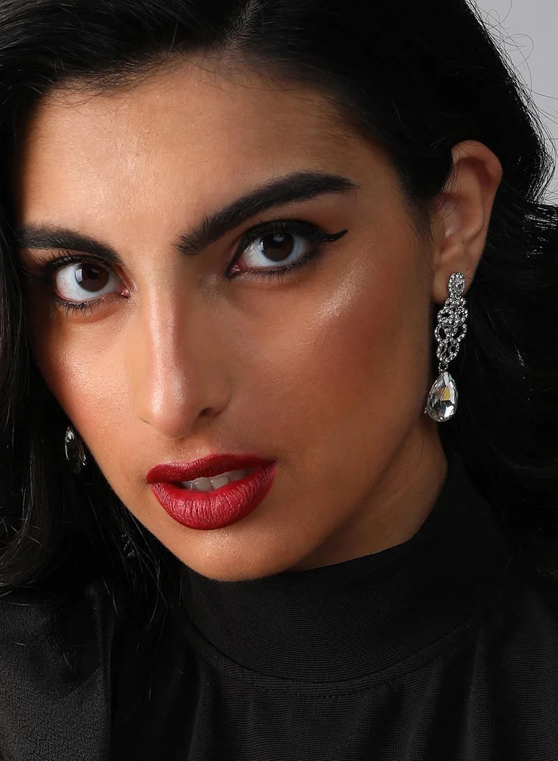 سوهي قرط متدلي للحفلات مصنوع من الفضة ومطلي بالفضة