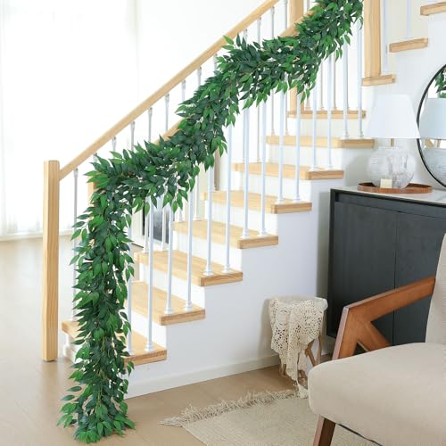 Mizii Artificial Vines Garland 10 Feet Faux Italian Ruscus Vine Greenery Garland Silk Green Leaves Decoration Fake Plants Greenery for Table Centerpieces Home Room Wall Wedding Arch Decor (10 feet) - Image 5
