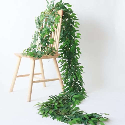 Mizii Artificial Vines Garland 10 Feet Faux Italian Ruscus Vine Greenery Garland Silk Green Leaves Decoration Fake Plants Greenery for Table Centerpieces Home Room Wall Wedding Arch Decor (10 feet) - Image 1