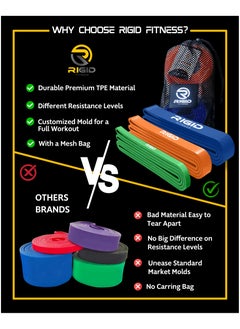 RIGID FITNESS Fitness Resistance Bands Set - Durable Tpe Rubber Bands For Pull-Up Assistance, Stretching, Bodybuilding & Fitness Exercises - Suitable For Home And Gym Workouts - 3 Levels (Light, Medium, Hard)  - Image 2